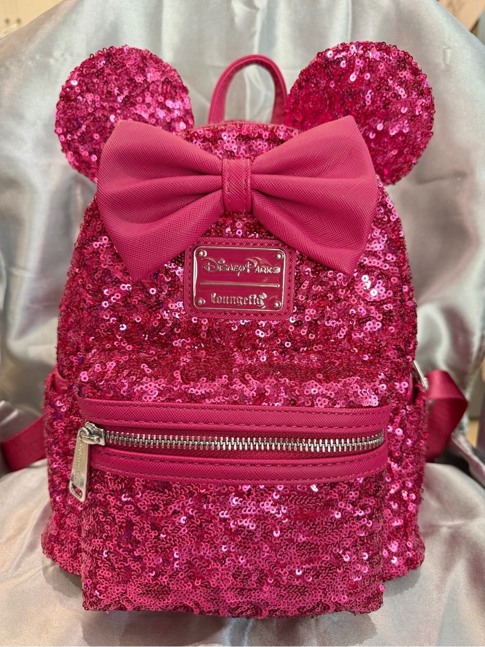Loungefly Hot Pink Sequin Minnie Ear & Bow Mini Backpack